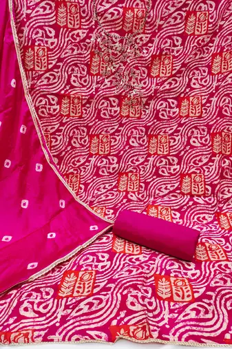 Magenta Roman Cotton silk blend Hand Work Unstitched Dress Material