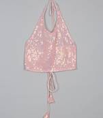 Saka designs sequence work halter neck pink crop top for girls