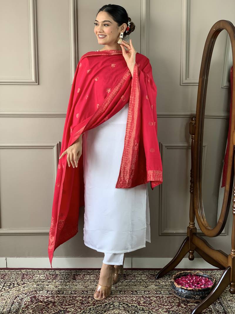 Embroidered Viscose Chanderi Fabric Straight Kurta, Pant and Dupatta Set