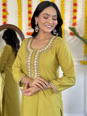 Embroidered Rayon Slub Straight Kurta, Pant and Dupatta Set 5