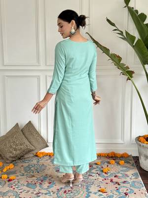 Thread Work Rayon Fabric Straight Kurta, Pant and Dupatta Set 2