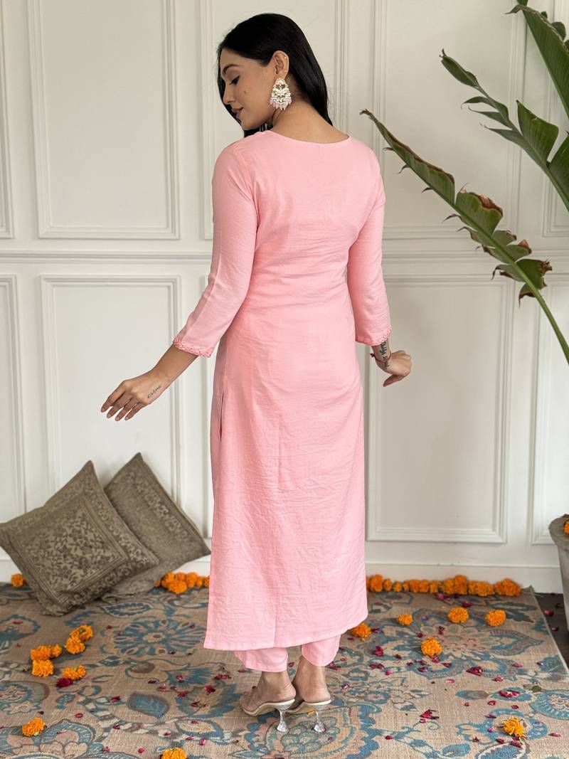 Thread Work Rayon Fabric Straight Kurta, Pant and Dupatta Set