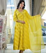 green leheriya printed gotta patti pure cotton anarkali kurta & pyjamas with dupatta