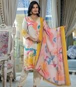 cream printed embroidered beads and stones muslin  straight kurta with pyjamas & dupatta