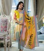 grey printed embroidered beads and stones straight muslin  kurta with pyjamas & dupatta