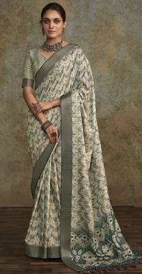 Grey soft handloom silk blend with zari weaving saree with blouse 1