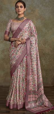 Pink soft handloom silk blend with zari weaving saree with blouse 2