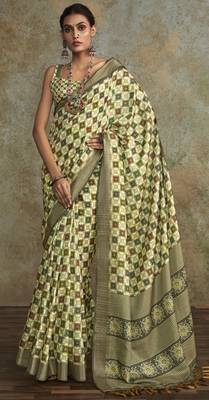 Mehendi soft handloom silk blend with zari weaving saree with blouse 2