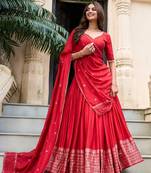 Red  Color Pure Chanderi Plain With Zari Weaving Work Lehenga Choli
