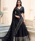 Black Color Pure Chanderi Plain With Zari Weaving Work Lehenga Choli