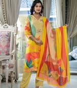 yellow printed embroidered beads and stones  muslin straight kurta with pyjamas & dupatta