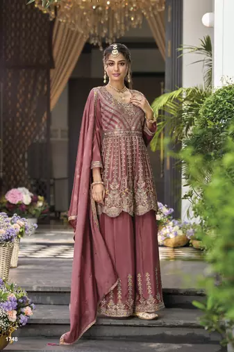 light maroon chifon party wear suit set 
