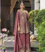 light maroon chifon party wear suit set 