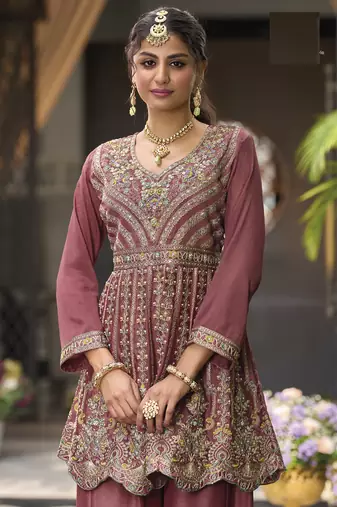 light maroon chifon party wear suit set 
