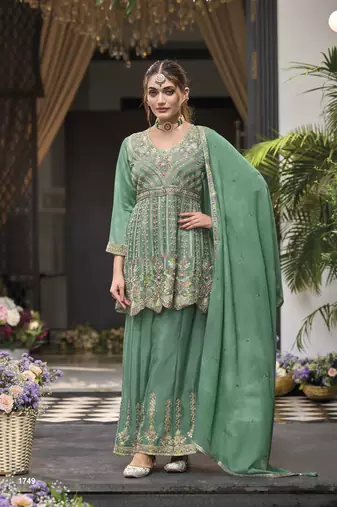 LIGHT GREEN embroidery SILK SLWAR SUIT  