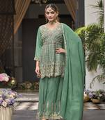 LIGHT GREEN embroidery SILK SLWAR SUIT  