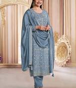 Light blue chinon embroidered salwar suit