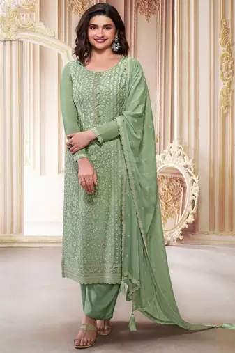 Light green chinon embroidered salwar suit