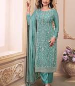 Sky blue chinon embroidered salwar suit