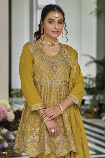 gold  Party Wear Embroidered work Stitched salwar suits