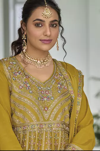 gold  Party Wear Embroidered work Stitched salwar suits
