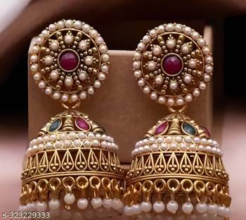Exquisite kundan jhumka earrings with pearl accents 1