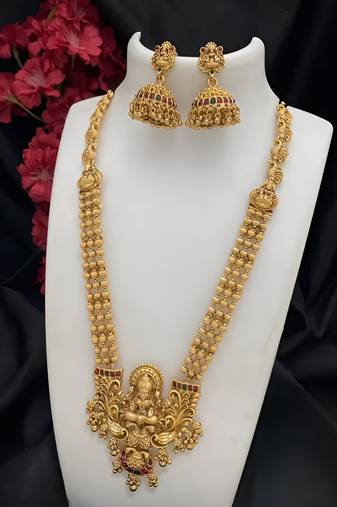 Magnificent gold-plated lakshmi pendant necklace set