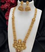 Magnificent gold-plated lakshmi pendant necklace set