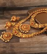 Traditional gold-plated long necklace set handcrafted ethnic bridal jewelry for weddings & festive occasions