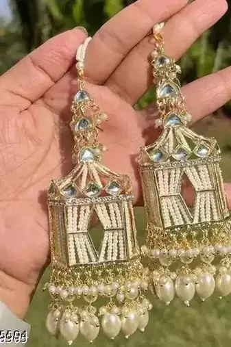 Exquisite handcrafted gold-plated jhumka earrings with pearl beads     perfect for weddings & festivals