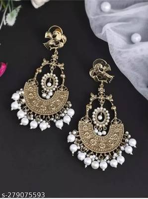 Traditional gold-plated chandbali earrings with bird motif and pearl drops     perfect for weddings & festive occasions 1