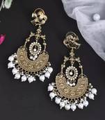 Traditional gold-plated chandbali earrings with bird motif and pearl drops – perfect for weddings & festive occasions