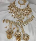 kundan bridal set -white meenakari wedding collection - gold-plated necklace set with sheshphul