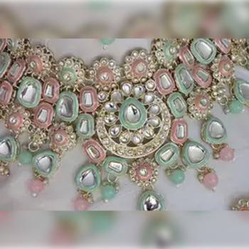 Pastel kundan bridal set - mint green & pink meenakari wedding collection - gold-plated Necklace :: set with sheshphul 2