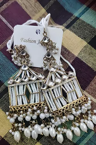 Exquisite pearl and filigree chandelier earrings - handcrafted ethnic jewelry