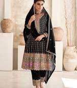Black color chinon Silk Blend embroidered designer dress