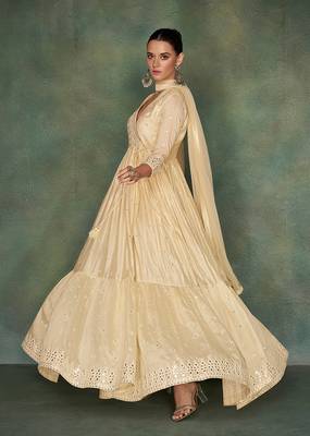 Cream colour pure silk embroidered designer suit 2