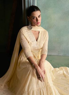 Cream colour pure silk embroidered designer suit 3