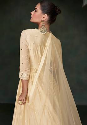 Cream colour pure silk embroidered designer suit 4