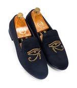 Handcrafted zardozi embroidery velvet slipons with padded leather