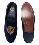 Handcrafted zardozi embroidery velvet slipons with padded leather