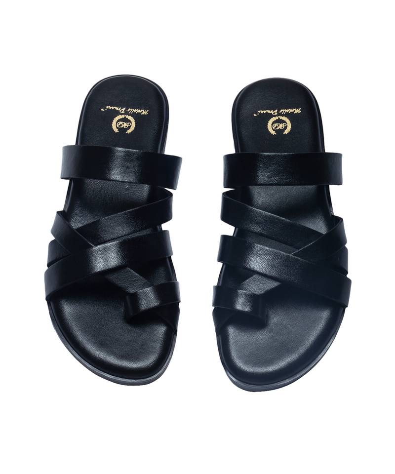 Handcrafted comfort leather gladiator style slippers with soft leather insole