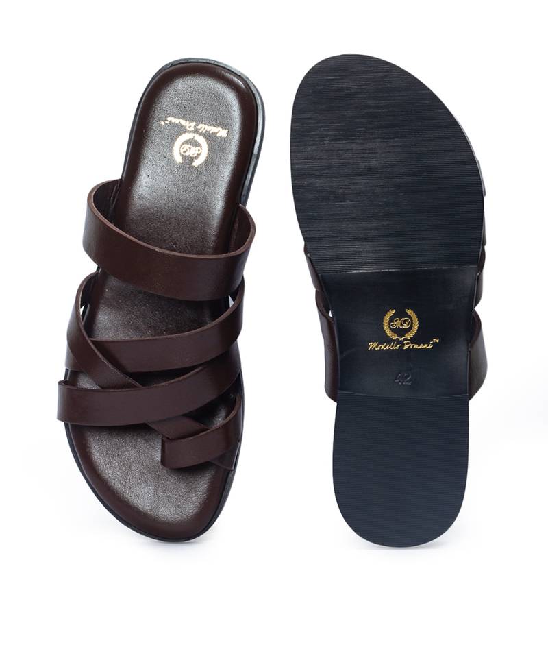 Handcrafted comfort leather gladiator style slippers with soft leather insole