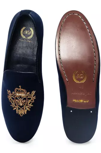 Handcrafted zardozi embroidery velvet slipons with padded leather