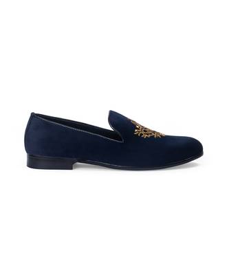 Handcrafted zardozi embroidery velvet slipons with padded leather 3