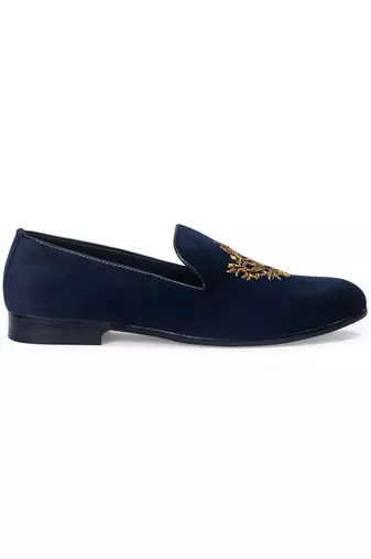 Handcrafted zardozi embroidery velvet slipons with padded leather