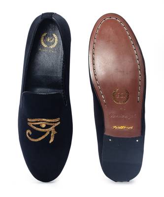 Handcrafted zardozi embroidery velvet slipons with padded leather 3