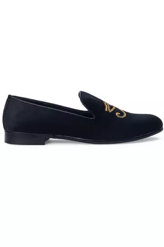 Handcrafted zardozi embroidery velvet slipons with padded leather