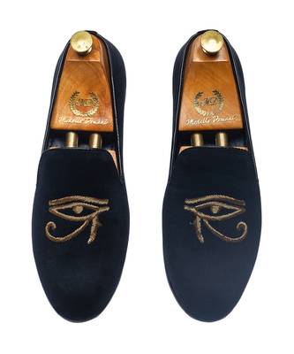 Handcrafted zardozi embroidery velvet slipons with padded leather 5