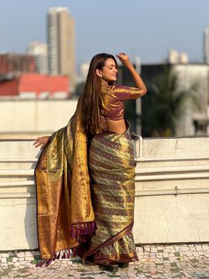 Wine original dharmavaram leheriya silk zari woven saree 2